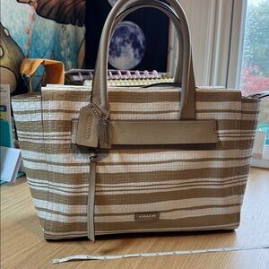 Coach Tan and Cream Striped Handbag